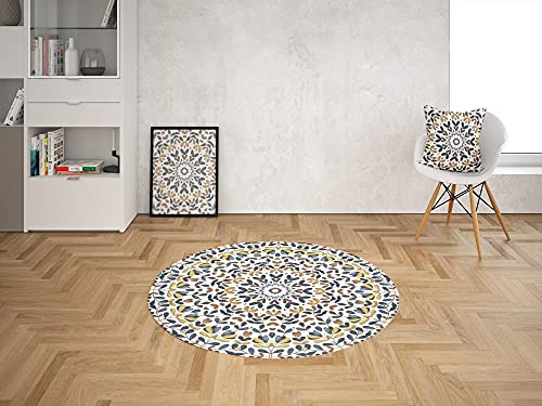 Oedim Alfombra Redonda Patrón Acuarela Oriental PVC | 120 x 120 cm | Moqueta PVC | Suelo vinilico | Decoración del Hogar