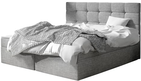 Mirjan24 Boxspringbett Gazel mit 2 Bettkasten, Bonell-Matratze und Topperr, Continentalbett, Polsterbett, Amerikanisches Bett, Ehebett, gepolstertes Kopfteil (Muna 08., 140 x 200 cm)