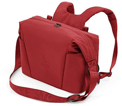 Stokke Xplory X Wickeltasche, Ruby Red – Trageoption als Schultertasche oder Rucksack – Inklusive faltbarer Wickelunterlage & Beuteltasche – UPF 50+, wasserabweisend, leicht zu reinigen