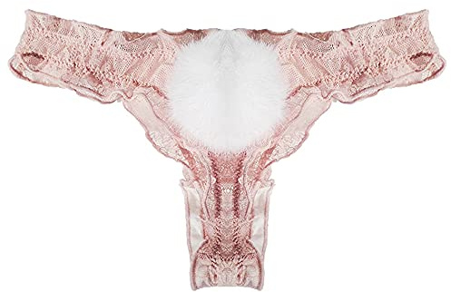 JasmyGirls Women Lace Thongs Underwear Ladies Panties Bunny Cosplay Lingerie Cute Tail Anime Panty Sexy G-String Kawaii Briefs Pink