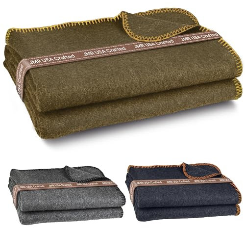 Couverture de camping en laine - 70 % laine, couverture lourde de style militaire, chaude et lavable, résistante au feu, idéale pour les urgences, la survie et l'utilisation en plein air - parfaite