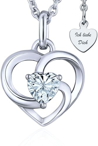 Halskette Damen Silber 925 Herzkette Damenkette Kette Ich Liebe Dich Silberkette Herz-Anhänger Kettenanhänger Schmuck Damenschmuck Geburtstag Hochzeitstag Jahrestag Geschenke Damen Frauen Freundin