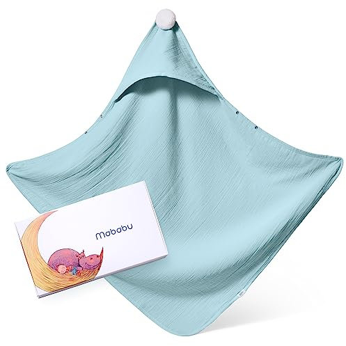 Mababu Kapuzenhandtuch Baby | EXTRA Dick & Saugstark | 75x75 cm GOTS Bio-Baumwolle | 4-lagen Musselin Baby Handtuch Kapuze für Neugeborene IAnti-Rutsch Knöpfe | Babyhandtuch mit Kapuze I Baby Badetuch