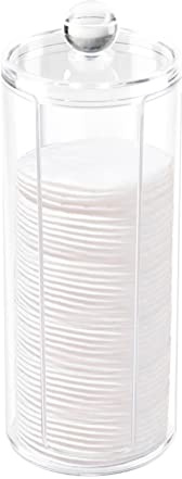Acrylic Cotton Rounds Holder with Lid for Vanity, Facial Makeup Remover Pads Organizer, Clear Round Cosmetic Storage Display Cases
