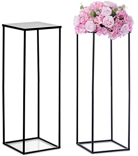 Nuptio Supporto per Piante Vaso Nero - 2 Vasi Fiori Alti 80cm per Centrotavola Feste Compleanno Nozze - Espositore Tavolo con Colonna Metallo per Fiori Ad Angolo Interni Decorazioni Soggiorno Casa