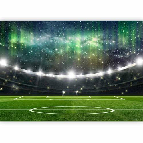 murando Photo Wallpaper Football 350x256 cm / 138x97 | Non-Woven Premium Art Print Fleece Wall Mural Decoration Poster Picture Design Modern, Stadion Aurora borealis Grass Sport