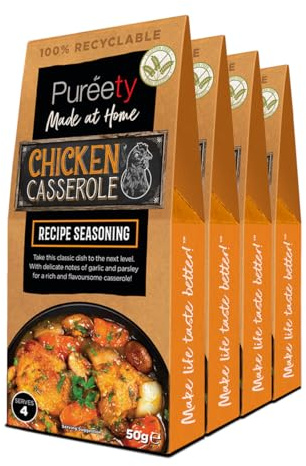 Pureety | GLUTEN FREE Chicken Casserole Recipe Seasoning | Restaurant quality meals made at home | One pack serves four | x 4 packs