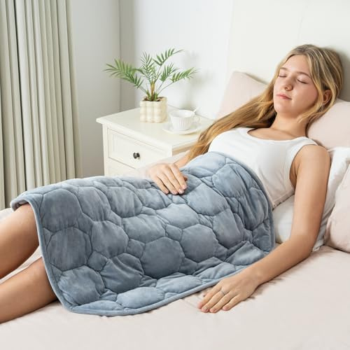 Wemore Weighted Lap Blanket 7lbs for Adults, Small Weighted Blanket for Travel, Calming, Relaxing, Napping and Sleeping, All-Season Weighted Lap Pad, Machine Washable, Light Grey 24x29 inches