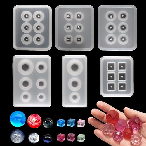 EPODA Silikonform Epoxidharz Schmuck, Perlen Schmuck Silikonform mit Loch, Quadrat Runde Silikonform mit Loch für Schmuckherstellung Armbänder Halskette