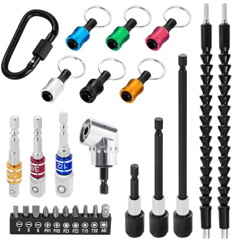 HSEAMALL 25PCS Drill Bit Extension Set，105° Angle Screwdriver Attachment Hex Adapter Bit Holder Socket Adapter