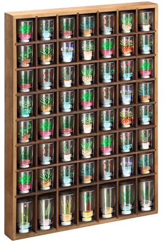 Barydat Espositore per bicchierini da liquore, in legno, con 56 scomparti, montaggio a parete, stile rustico, da bar (marrone, 1 pezzo)