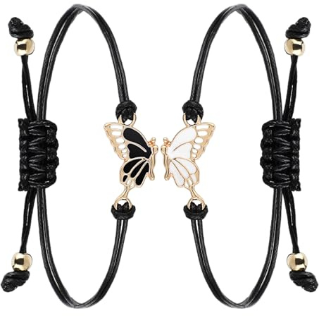 Abeillo Lot de 2 bracelets d'amitié réglables avec papillon pour fille, bracelet papillon simple pour femme et amis, Zinc