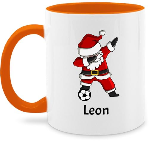 Tasse Tassen 325ml - Weihnachten Weihnachtstasse - Dabbing Weihnachtsmann mit Name und Fußball - 325 ml - Orange - weihnachtstassen personalisierte christmas teetasse kaffeetasse 2023