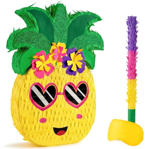 WERNNSAI Pineapple Pinata - Kids Pinata with Blindfold and Bat for Hawaiian Tropical Luau Party Decorations Summer Birthday Decorations for Fiestas Carnival Game