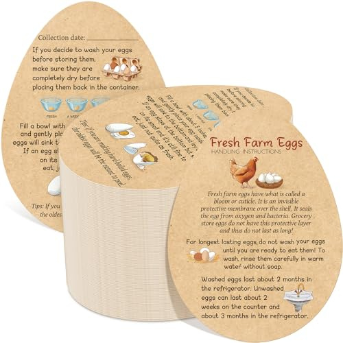 Kisston 200 Pcs Fresh Farm Eggs Handling Instructions 3.5 x 2.6 Inch Egg Design Business Card Egg Stamps for Fresh Eggs Egg Carton Labels Farm Fresh Egg Sign for Eggs Cartoons Reusable Egg Shape Style