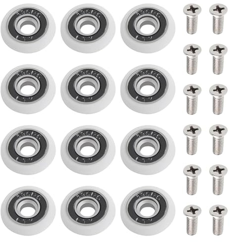 DHWEKU 12 Pièces Roulette Porte,Porte de Douche roulettes avec Vis, roulettes de Rechange Roulette Porte Coulissante Douch, pour Coulissante de Douche, Blanche 23mm