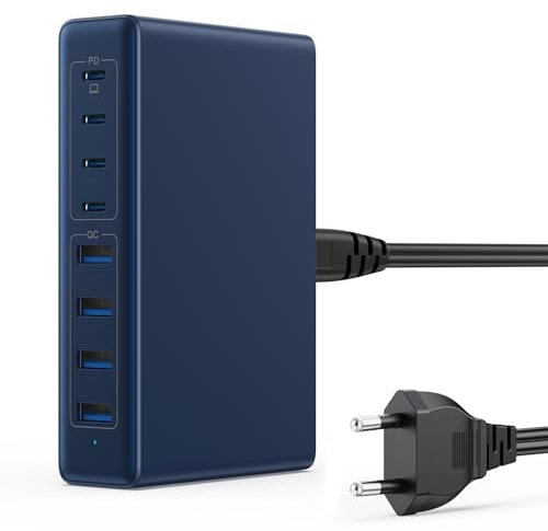 200W USB C Ladegerät Mehrfach, 8-in-1 GaN III USB C Netzteil Schnellladegerät mit QC4.0 USB-A, PPS PD 65W Laptop Ladegerät Ladestation für MacBook Pro/Air, i Pad, iPhone, Galaxy, Steam Deck usw (Blau)