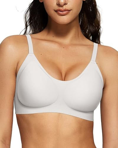 Vertvie Sömlös bh för kvinnor, vadderad bygellös U-urringning, mjuk bekväm bralette utan bygel, sömlös sportbh, bekväm bystier, t-shirt, Vit, M