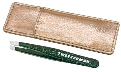 Tweezerman Enchanted Garden Mini Slant Tweezer with Case - Eyebrow Tweezers for Women and Men