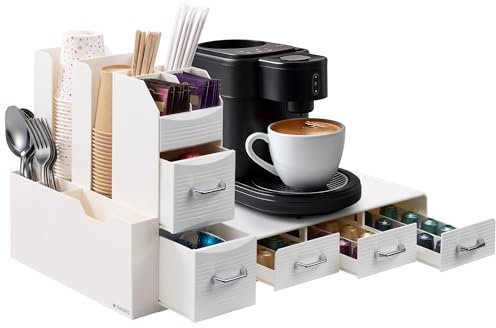 Navaris Porta Cialde - Contenitore Capsule - Cassetto sotto Macchina Caffe - Portacialde da caffè - Porta Bicchierini Zucchero e Palette - Organizer Angolo Caffe Cucina - Crema