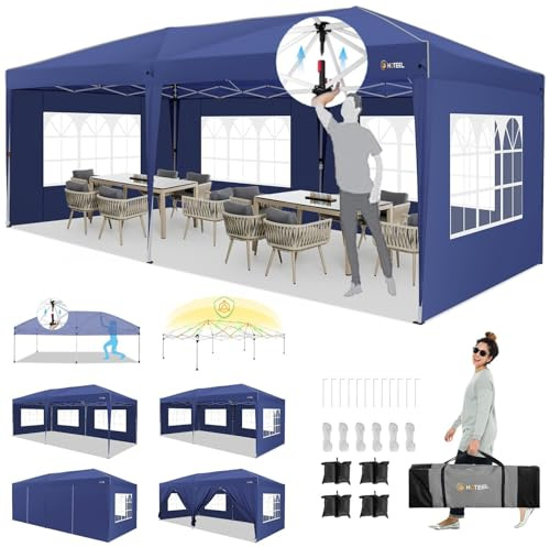 HOTEEL Pavillon 3x6 mit Seitenwnden, Faltpavillon 3x6 Wasserdicht Stabil Winterfest mit 4 Sandsäcke, Einfach Einzurichten Faltzelt für Outdoor-Party, Garten, Event,Navy Blau