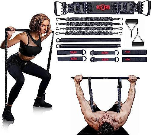 INNSTAR Kit Elastiques de Musculation Réglable pour la Salle de Gym à la Maison, Barre Elastique Musculation avec 4 Bandes de Résistance, Portable Home Gym 3.0 Set pour la Salle de Gym à la Maison