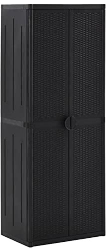 ShGaxin 151237 Gartenschrank, Besenschrank, Outdoor-Schrank, Terrassenschrank, Besenschrank, Aufbewahrungsschrank, PP-Rattan, Schwarz, 65 x 45 x 172 cm