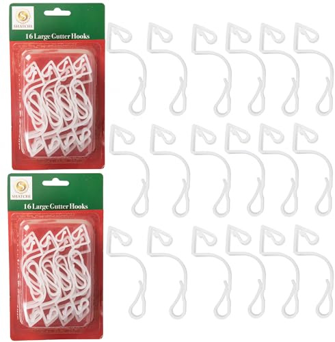 32Pcs Giant Clear Gutter Hooks for Outdoor Hanging Christmas String Lights, Rope Lights Decorations –UV-Protected, Weatherproof, Reusable Clips