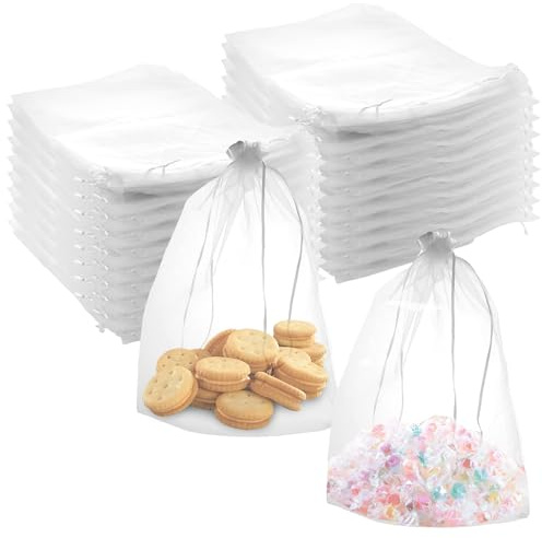 GBACHOOSE 100 Stück Organzabeutel 30x40CM, Organzasäckchen, Weiß Geschenktüten Gross Organza Säckchen für Traubenschutzbeutel, Hochzeit, Party, Geschenksäckchen, Süßigkeitenbeutel, Schmuckbeutel