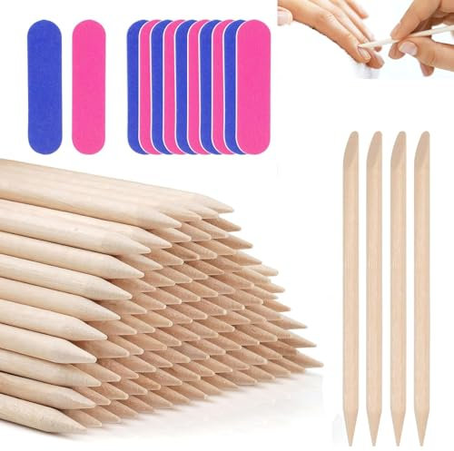 120 palitos de palo de rosa para manicura, palitos de madera naranja de doble cara, empujador de cutículas, palillos de madera para manicura, arte, pedicura, cuidado de la cutícula (con 20 tiras de