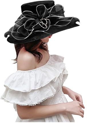 SRZYMJ Kentucky Organza-Derby-Hut für Damen, Braut, Hochzeit, Kirche, Teeparty, breite Krempe, Sommer-Sonnenkappe Sonnenhut Damen Große Krempe Fischerhut Für Trekking Sombrero Hut XXL