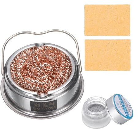 sourcing map 4pcs Soldering Tip Cleaning Kit Soldering Tip Cleaner with Tip Tinner Sponge Soldering Tip Cleaner Holder for Cleaning Solder Iron and Tips