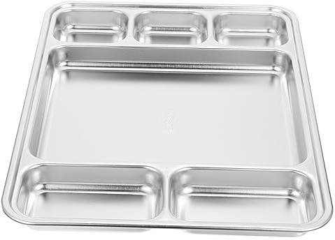 Garneck Edelstahl Tablett 50 Cm – Unterteiltes Thali Teller Set Für Fondue Und Mittagessen – 6-Fach Trennteller Ideal Für Schule - Buffet Und Familienessen – Langlebig Und Elegant