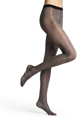 FALKE dam glitter 30 DEN strumpbyxor halvogenomskinliga glänsande slitstarka tryckfria komfortmidjeband fina strumpbyxor förstärkta fotspets fin söm fint mjukt hållbart material 1 styck, Svart/Silver