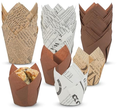 150 Pirottini per Muffin Carta, Pirottini Cupcake a Forma di Tulipano, Facili da Usare e Versatili, Pirottini Muffin per Matrimonio, Compleanno Bambini e Accessori per Feste.
