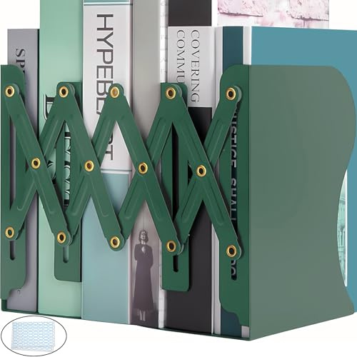 Mgood Metall Buchstützen Verstellbar Schwerlast Grün | Ausziehbar, inklusive Etiketten, 3 Bereiche, für Regal, Büro, Schreibtisch, Küche, Bibliothek, Schule, Zuhause