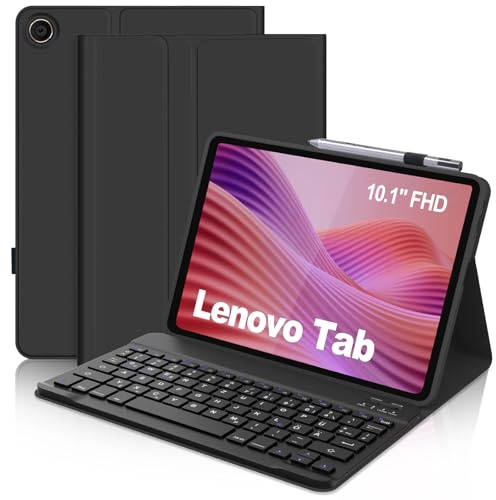 IVEOPPE Tastatur Hülle für Lenovo Tab 10.1 Zoll 2025, Deutsches QWERTZ Layout, Bluetooth Magnetisch Abnehmbar Tastatur für 2025 Lenovo Tab 10.1 2025 TB-311FU, Schwarz