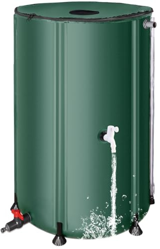 Collapsible Rain Barrel Water Collection System - 380L Portable Water Storage Tank,Foldable Rainwater Collect System Downspout, Water Catcher Container with Filter, Spigots＆Overflow Kit, Green