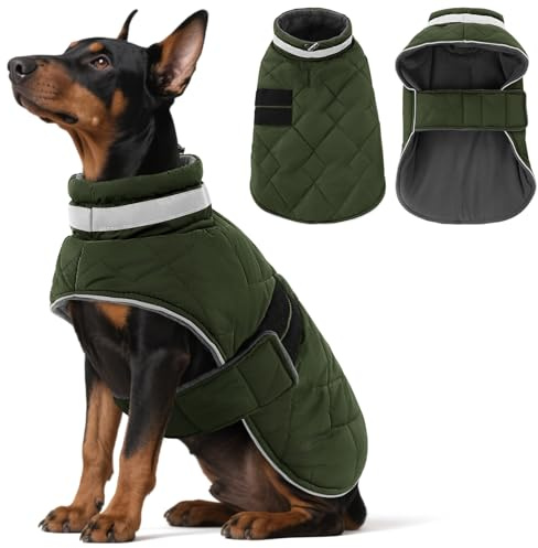 ASENKU Hundemantel Winter L –Wasserdicht & Fleecegefüttert für Grosse Hunde | Reflektoren, verstellbarer Brustgurt, Geschirrloch. Warm und winddicht Hundejacke Ideal für kalte Wintertage Spaziergänge
