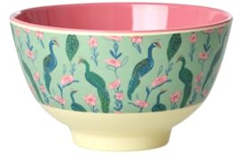 ReWu Rice Schüssel Schale Klein - Pfau Motiv Grün - Geschirr Melamingeschirr Kindergeschirr Kinder Camping BBQ Picknick Bruchsicher BPA-frei Wiederverwendbar 300ml