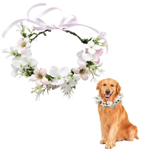 pclapora Hunde Hochzeits Blumenhalsband Hochzeitshalsband für Hunde | Hochzeitskleidung Blumenkranz Schleife Haustier Blumenring Corsage Hund Blumen-Krone für Hund Hochzeit Verlobung Party Outfit
