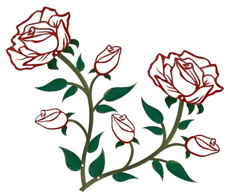 ESTART 2 Pcs Metal Rose Flower Wall Decor for Bathroom,15“H Metal Cute Floral Wall Art Valentine's Day Ornament Wall Sculptures for Home Living Room Bedroom Kitchen Office (2 Pieces-Red Green)