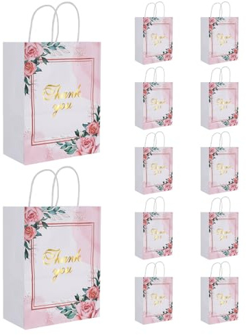 Cabilock 12 sacchetti decorativi in ​​carta kraft floreale con stampa metallizzata - Per bomboniere, confezioni regalo ed eventi speciali - Eleganti sacchetti per bouquet da tenere in mano