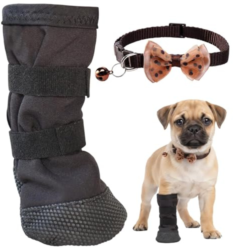 Hundeschuhe, 2er Set Hundesocken, Inklusive Einem Hundeschuh und Einer Hunde-Schleife, Mit Rutschfester Sohle & Atmungsaktivem Material, Ideal Für Pfotenschutz Bei Verletzungen, Outdoor-Aktivitäten