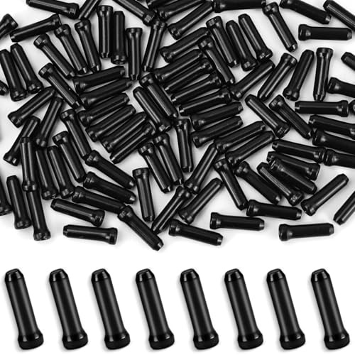 JAXICREY 100 Stück Bowdenzug Endkappe, Schaltzug Endkappen Bowdenzug Endhülse Nippel Fahrradkabel Endkappen Fahrrad Endhülsen Schaltzug Aluminiumlegierung Endkappe Bremszug Schwarz für Mountainbikes