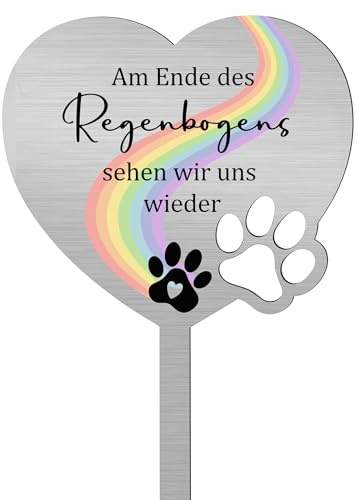 Namalu Piquet de Pierre Tombale pour Animal de Compagnie Plaque Commémorative en Métal avec Gravure Plaque Funéraire Imperméable Cadeau pour Propriétaire de Chat Chien(Pont Arc-en-Ciel)