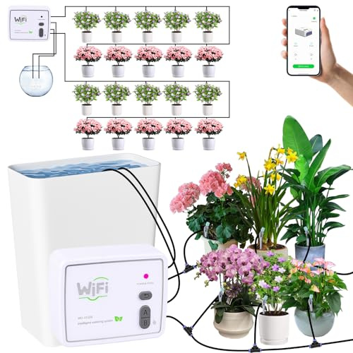 Gaethra Sistema di Irrigazione Automatica WiFi per Piante da Interno, Controllo tramite App, Doppio Canale Indipendente, Kit di Irrigazione a Goccia per Fino a 20 Piante in Vaso