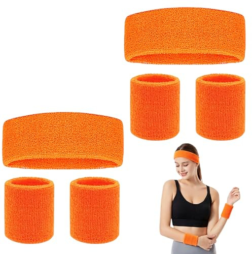 Juego de Cintas para el Sudor: 2 Cintas para la Cabeza y 4 muñequeras, Accesorios Deportivos Transpirables para Hombres y Mujeres, para Hacer Ejercicio, Jugar al fútbol y Practicar aeróbic. 2 Juegos.