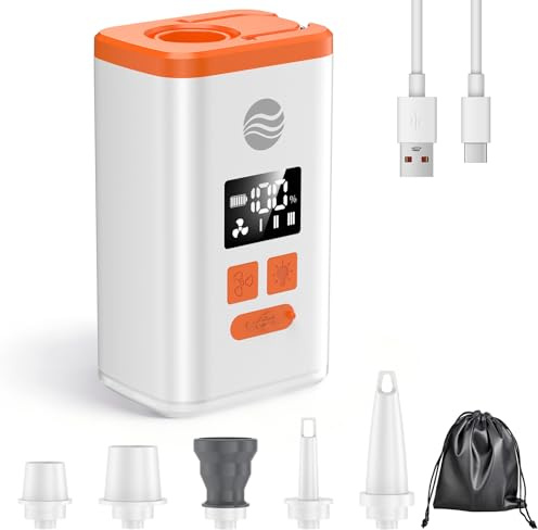 Elektrische Luftpumpe Für Luftmatratze, 4.8 kPa Wiederaufladbare Luftpumpe Luftmatratze & Campinglampe & 6 Düsen, 5000mAh Akku Luftpumpe Tragbar Mini Für Camping, Schwimmring, Luftkissen, Vakuumbeutel