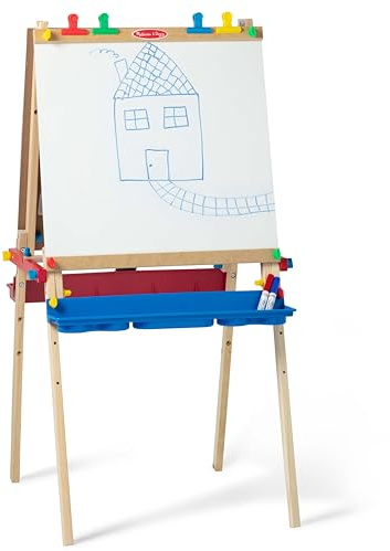 MELISSA & DOUG Caballete Infantl para Pintar de Madera 3 en 1: Pizarra Blanca, de Tiza y Soporte para Rollo de Papel, Ajustable - 6073589 - Manualidades Niños - Regalo Niño 3 años + - Certificados FSC